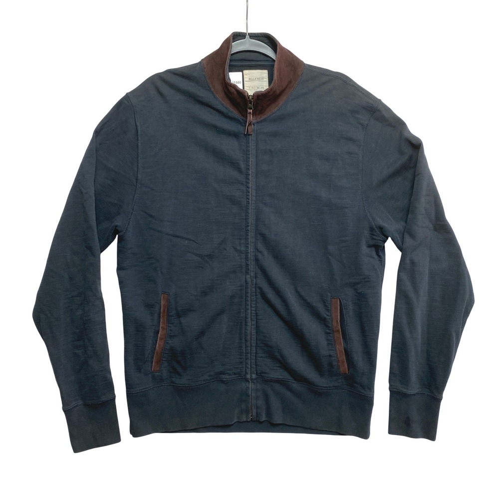 Billy Reid Jacket Mens Large Navy Blue Suede Trim Mock Neck Full Zip